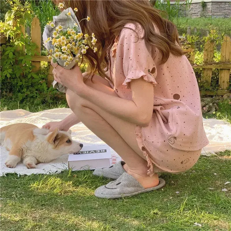 Women Pajama Sets Ruffles Summer Short Sleeve Tops and Shorts Girls Sweet Cute O-neck Button Up Sleepwear Home Lounge Wear Loose
Women Pajama Sets Ruffles Summer Short Sleeve Tops and Shorts Girls Sweet Cute O-neck Button Up Sleepwear Home Lounge Wear Loose