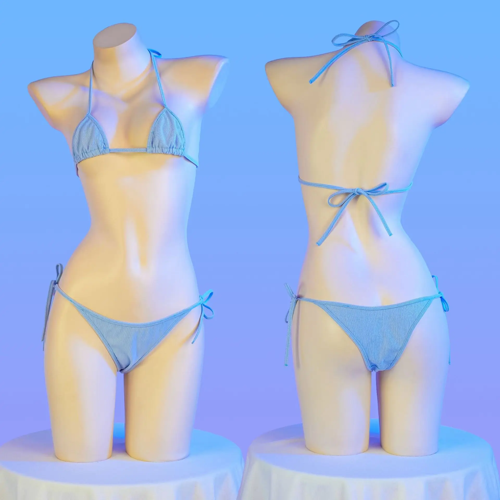 Комплект бикини в синюю полоску, женский сексуальный простой однотонный купальник-бикини с лямкой на шее, однотонный пляжный купальный костюм на шнуровке
Комплект бикини в синюю полоску, женский сексуальный простой однотонный купальник-бикини с лямкой на шее, однотонный пляжный купальный костюм на шнуровке