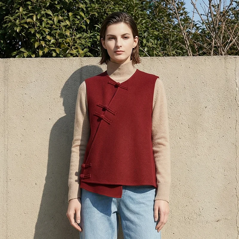 Spring Autumn Winter Handmade Buckled Wool Sleeveless Vest Women Red Wool Vest Women's
Spring Autumn Winter Handmade Buckled Wool Sleeveless Vest Women Red Wool Vest Women's