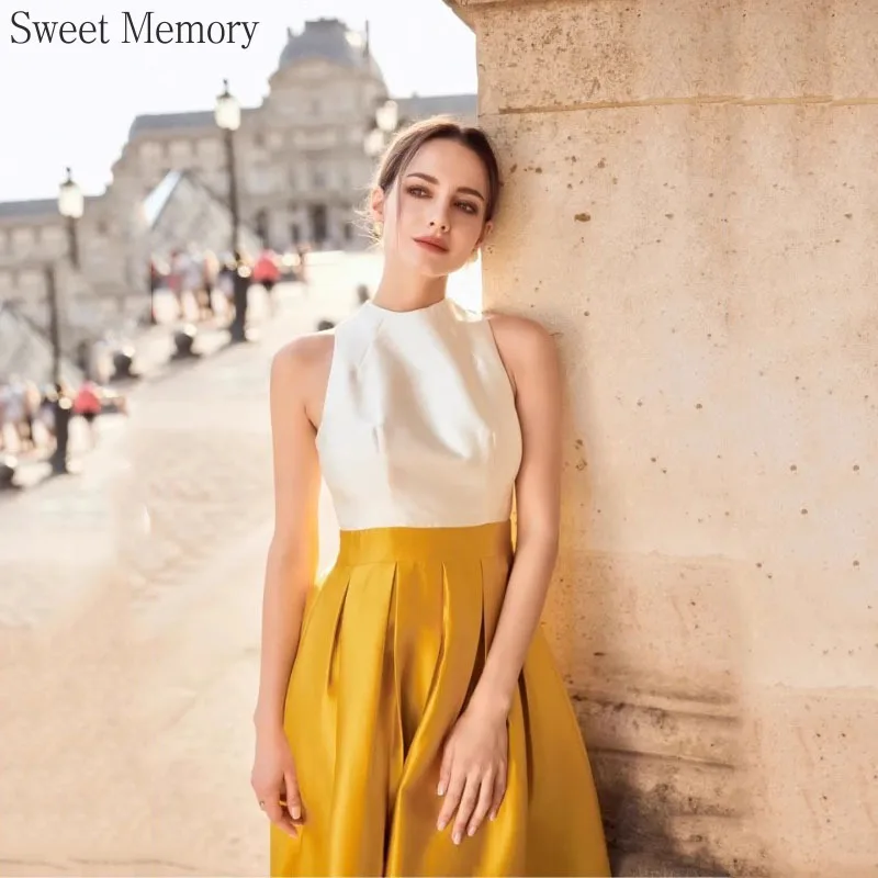 J1150 Customized Halter Satin Special Occasion Dresses 2025 Sweet Memory Floor Length White Yellow Evening Dress
J1150 Customized Halter Satin Special Occasion Dresses 2025 Sweet Memory Floor Length White Yellow Evening Dress
