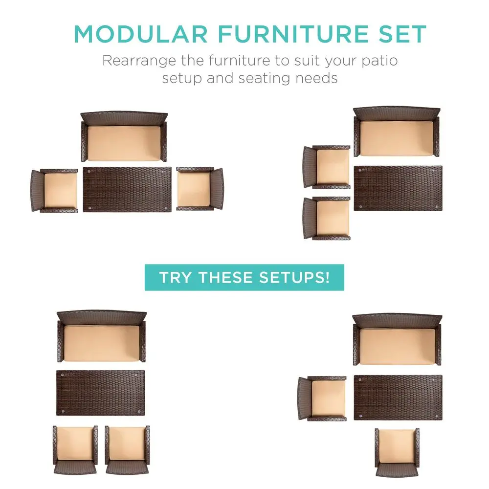 Комплект садовой мебели из 4 предметов: плетеный диван, кофейный столик, подушки для сидений, коричнево-бежевый цвет
Комплект садовой мебели из 4 предметов: плетеный диван, кофейный столик, подушки для сидений, коричнево-бежевый цвет