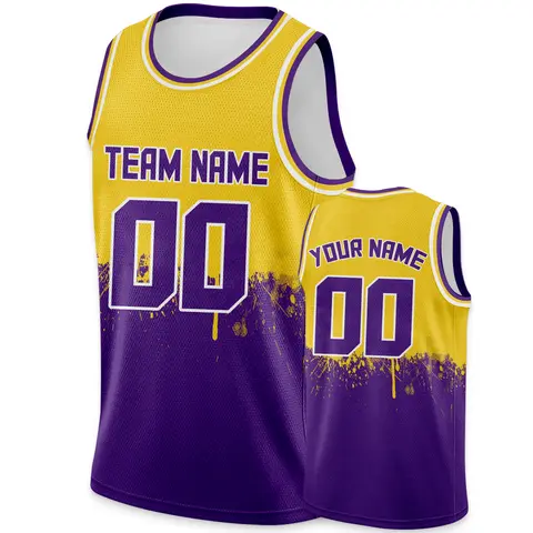 Custom Basketball Jersey Tank Top Printed Team Name & Number Logo for Adult Kid Youth, Personalized Gold Purple Basketball Shirt