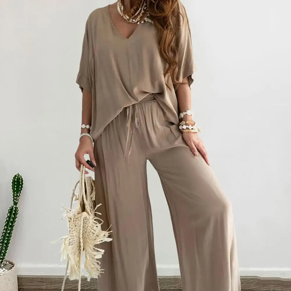 Casual Top Pants Set Stylish Women's Top Pants Set with Wide Leg Trousers V Neck Bat Sleeve Blouse High Waist Design for Casual
Casual Top Pants Set Stylish Women's Top Pants Set with Wide Leg Trousers V Neck Bat Sleeve Blouse High Waist Design for Casual