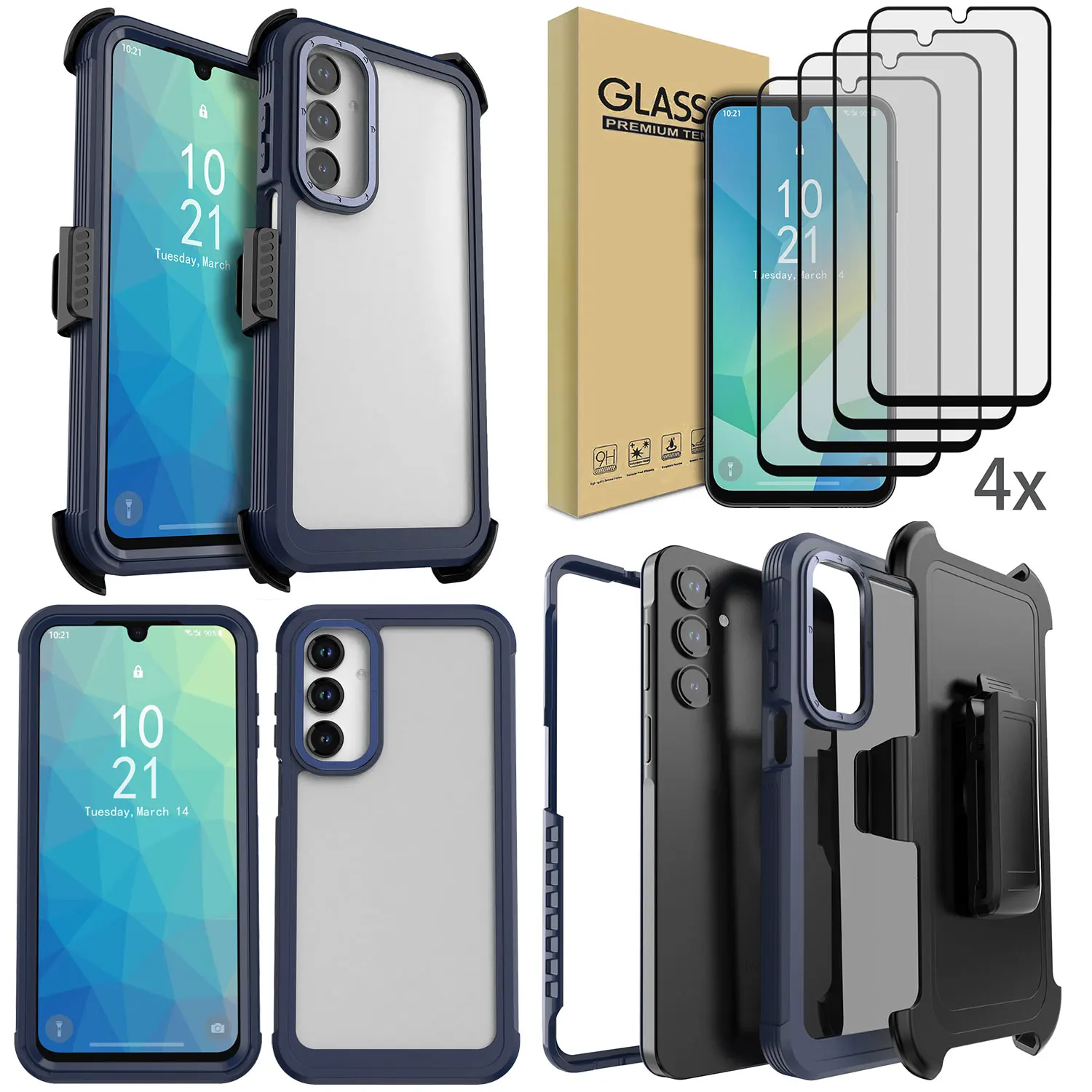 Чехол для Samsung Galaxy A16, ударопрочный, усиленный, прозрачный/синий + клипса для ремня + 4 защитных стекла для экрана
Чехол для Samsung Galaxy A16, ударопрочный, усиленный, прозрачный/синий + клипса для ремня + 4 защитных стекла для экрана