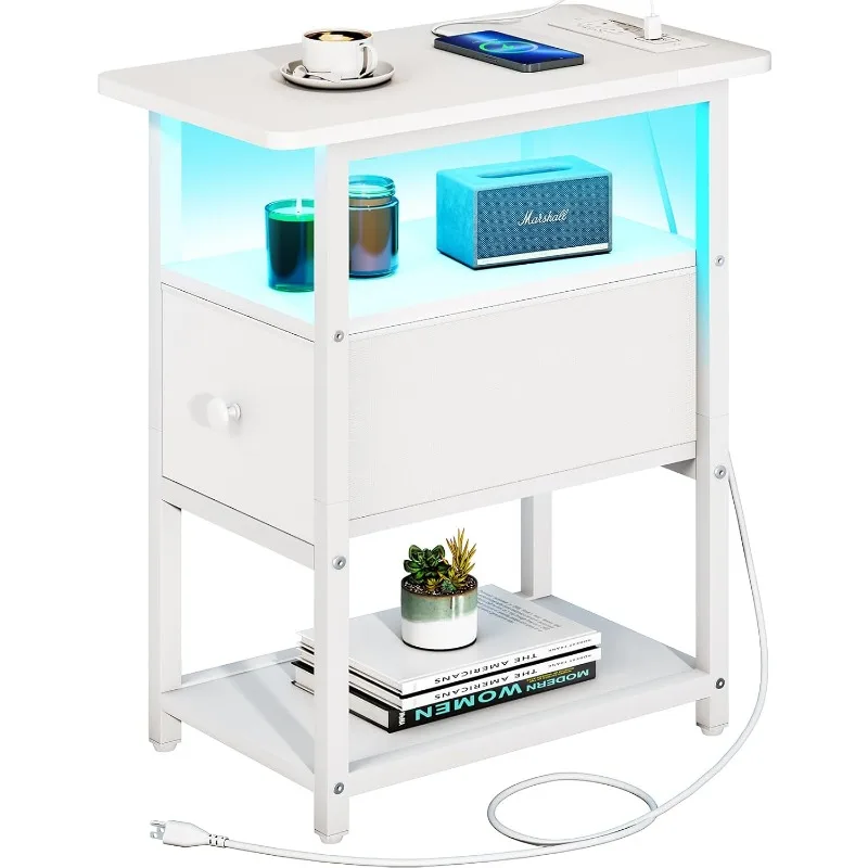Narrow Side Table, LED End Table with Charging Station, 3-Tier End Tables Living Room with Adjustable Fabric Drawer, Small
Narrow Side Table, LED End Table with Charging Station, 3-Tier End Tables Living Room with Adjustable Fabric Drawer, Small