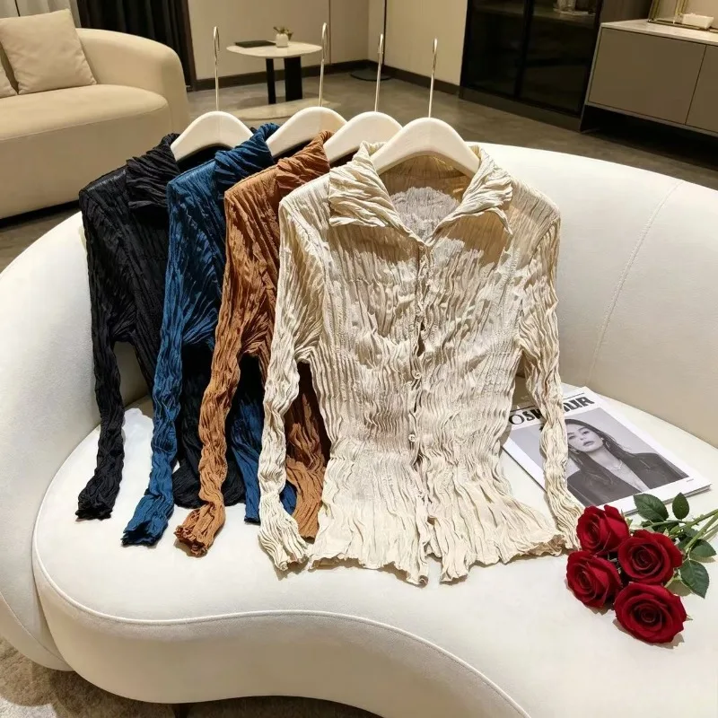 Miyake Pleated 2026 Spring New Breathable Polo Collar Solid Color Shirt Women Fashion French Pleated Long Sleeve Shirt Pleat
Miyake Pleated 2026 Spring New Breathable Polo Collar Solid Color Shirt Women Fashion French Pleated Long Sleeve Shirt Pleat