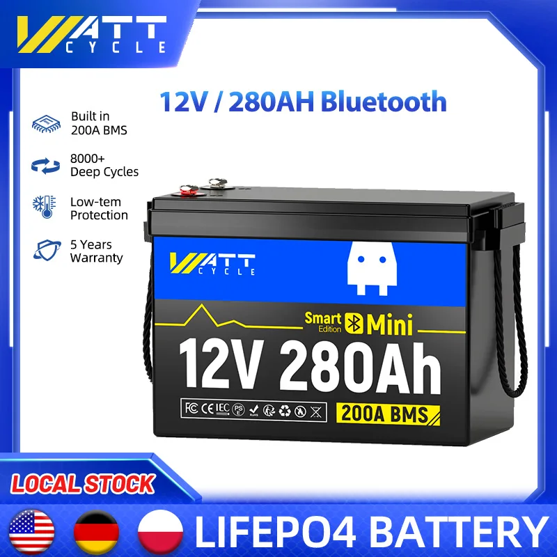Wattcycle LiFePO4 12V 280Ah Battery With 200A BMS 8000Cycles for Inverter, Motorhome, Solar System, Boat, Household, Camping
Wattcycle LiFePO4 12V 280Ah Battery With 200A BMS 8000Cycles for Inverter, Motorhome, Solar System, Boat, Household, Camping
