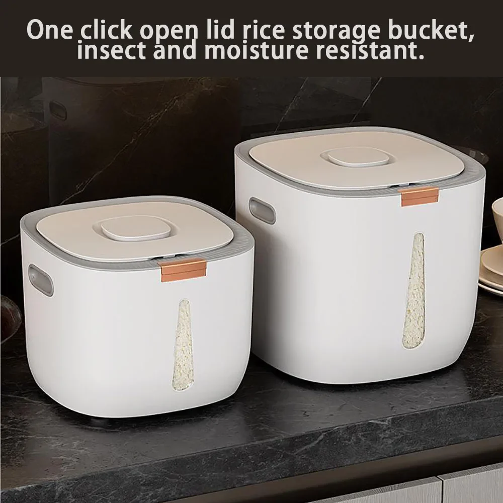 Large Capacity Rice Storage Bucket With One Click Open Lid Double Silicone Sealing With Insect Repellent Box Transparent Window
Large Capacity Rice Storage Bucket With One Click Open Lid Double Silicone Sealing With Insect Repellent Box Transparent Window