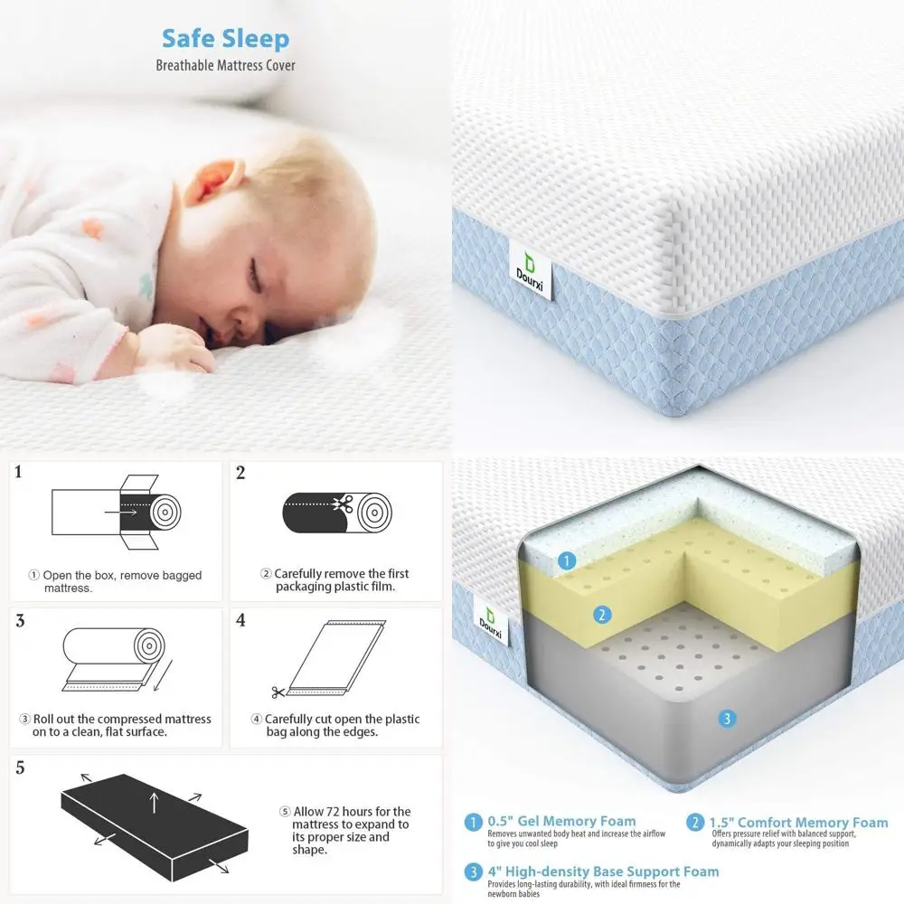 Двусторонний матрас для малышей из пены с эффектом памяти с дышащими слоями и съемным чехлом — белый и синий
Двусторонний матрас для малышей из пены с эффектом памяти с дышащими слоями и съемным чехлом — белый и синий