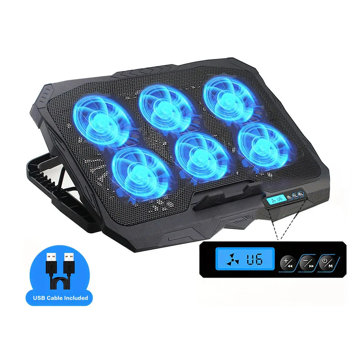 Laptop Cooler Pad With Rgb/5 Fans/phone Holder/6 Heights, Anti-slip Black Radiator, Stand for 12"-17" Laptops
Laptop Cooler Pad With Rgb/5 Fans/phone Holder/6 Heights, Anti-slip Black Radiator, Stand for 12"-17" Laptops