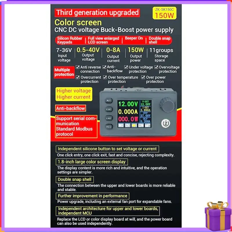 Advanced New SK150C 40V8A 150W High Power Buck-Boost CNC Power Supply Charging Module Third Generation
Advanced New SK150C 40V8A 150W High Power Buck-Boost CNC Power Supply Charging Module Third Generation