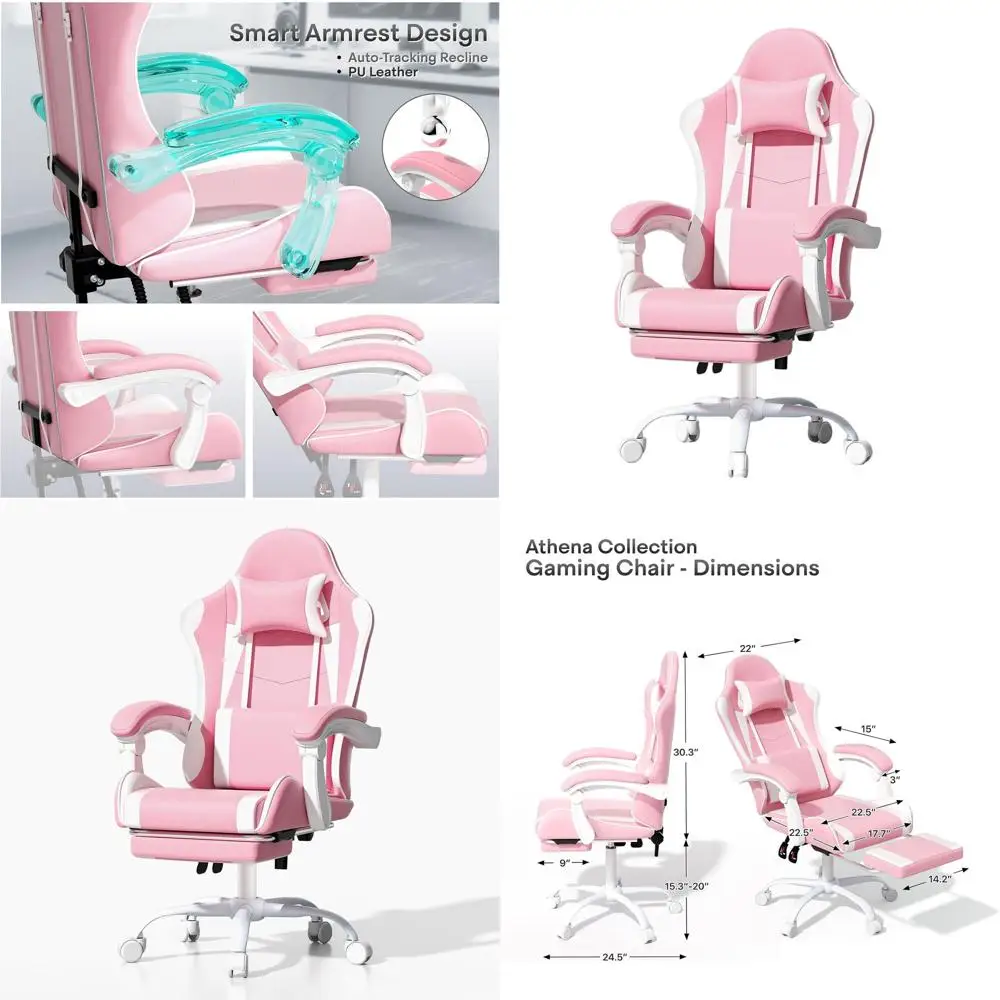Ergonomic Swivel Gaming Chair with Footrest and Lumbar Support, Adjustable Height for Kids and Adults - Pink
Ergonomic Swivel Gaming Chair with Footrest and Lumbar Support, Adjustable Height for Kids and Adults - Pink