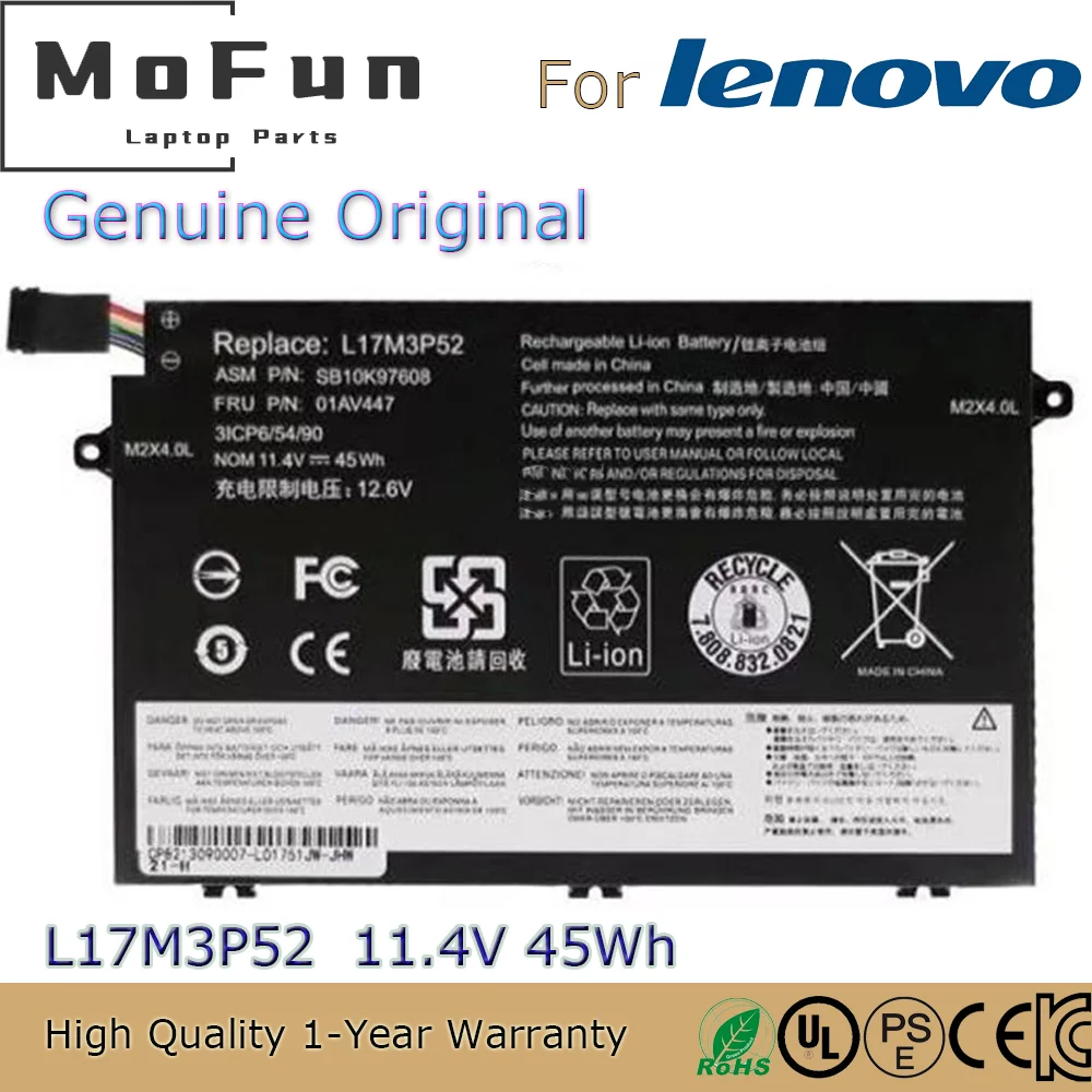 Аккумулятор L17M3P52 для ноутбука Lenovo ThinkPad E480 E490 E590, 11,1 В, 45 Вт/ч
Аккумулятор L17M3P52 для ноутбука Lenovo ThinkPad E480 E490 E590, 11,1 В, 45 Вт/ч