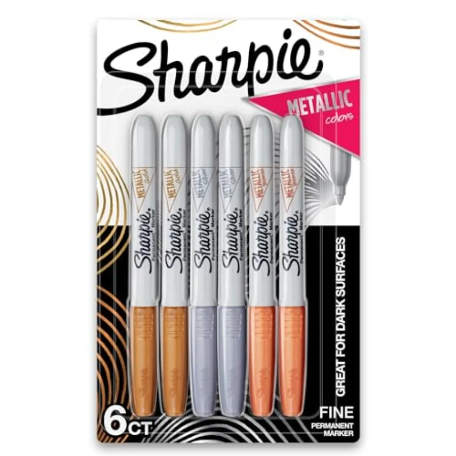 Metallic Permanent Markers, Fine Point, Assorted Metallic, 6 Count
Metallic Permanent Markers, Fine Point, Assorted Metallic, 6 Count