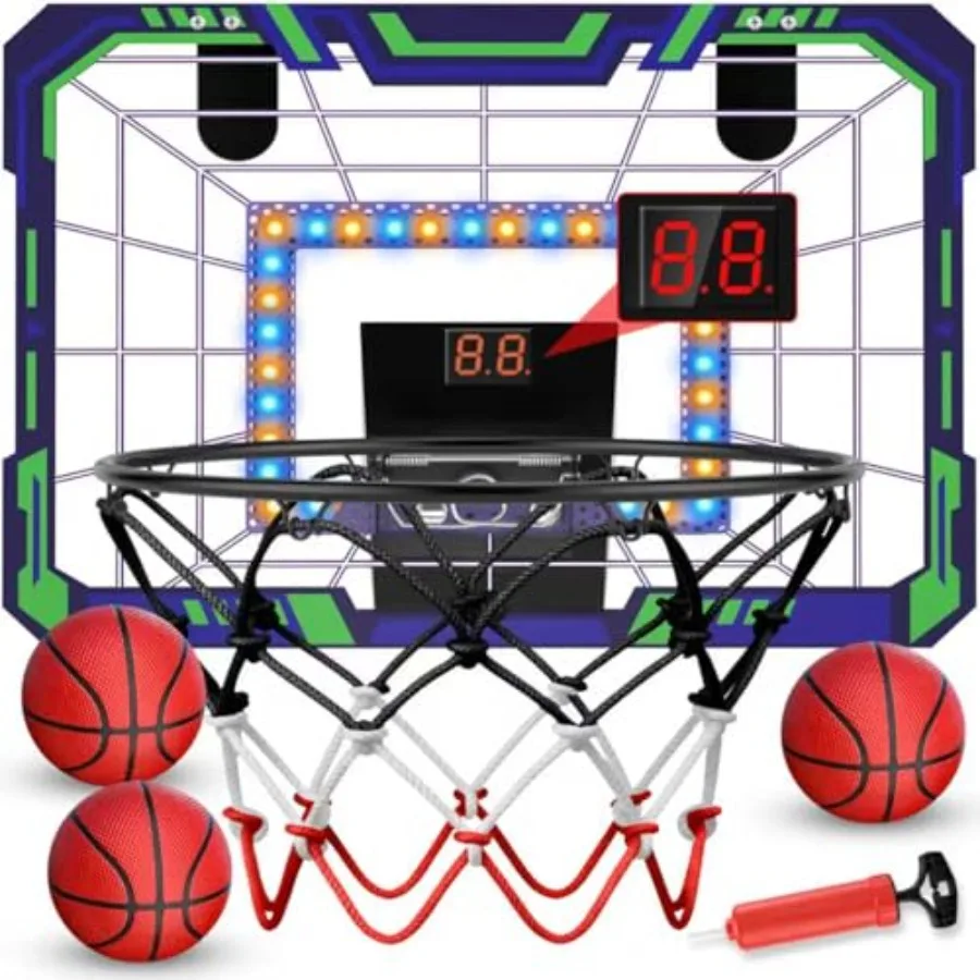 Indoor Basketball Hoop - Over The Door Mini Basketball Hoop with LED Scoreboard Lights and Sound Includes 4 Balls - Fun Birthda
Indoor Basketball Hoop - Over The Door Mini Basketball Hoop with LED Scoreboard Lights and Sound Includes 4 Balls - Fun Birthda