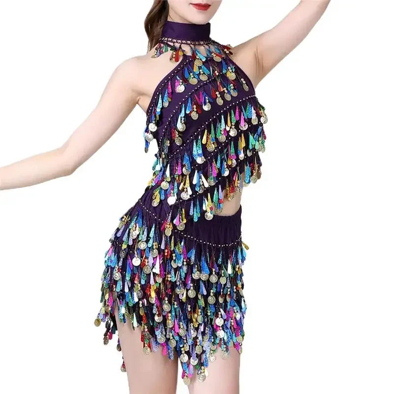 Women Coins Sequins Latin Dance Set Top and Skirt Dancing Dress Adult Tassel Fringe Dancewear Jazz Salsa Tango Practice Costume
Women Coins Sequins Latin Dance Set Top and Skirt Dancing Dress Adult Tassel Fringe Dancewear Jazz Salsa Tango Practice Costume