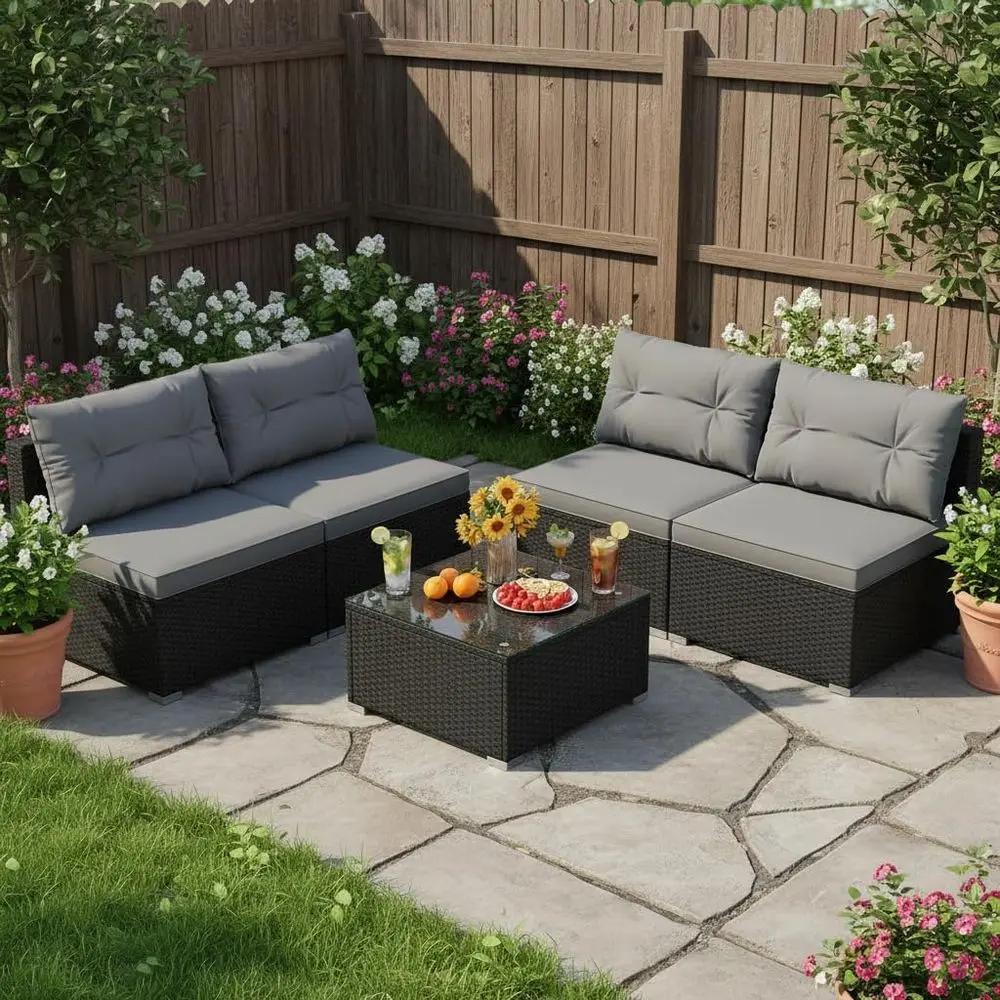 5 Piece Rattan Soa Set, Outdoor Wicker urniture Set w/Seat & Back Cushions, Square Coee Table, Patio Sectional Soa Set or Backya
5 Piece Rattan Soa Set, Outdoor Wicker urniture Set w/Seat & Back Cushions, Square Coee Table, Patio Sectional Soa Set or Backya
