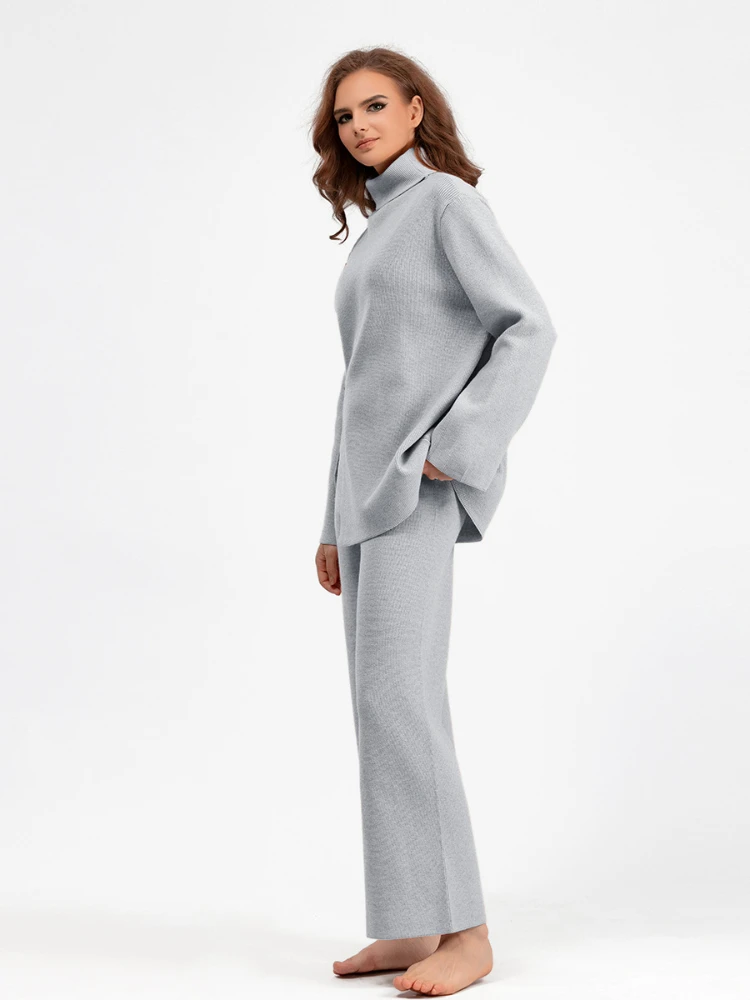 2023 Winter Pant Sets High Neck Split Solid Knit Pullover Sweater Women Warm Casual Wide-leg Pants 2 Piece Sets Womens Outfits
2023 Winter Pant Sets High Neck Split Solid Knit Pullover Sweater Women Warm Casual Wide-leg Pants 2 Piece Sets Womens Outfits