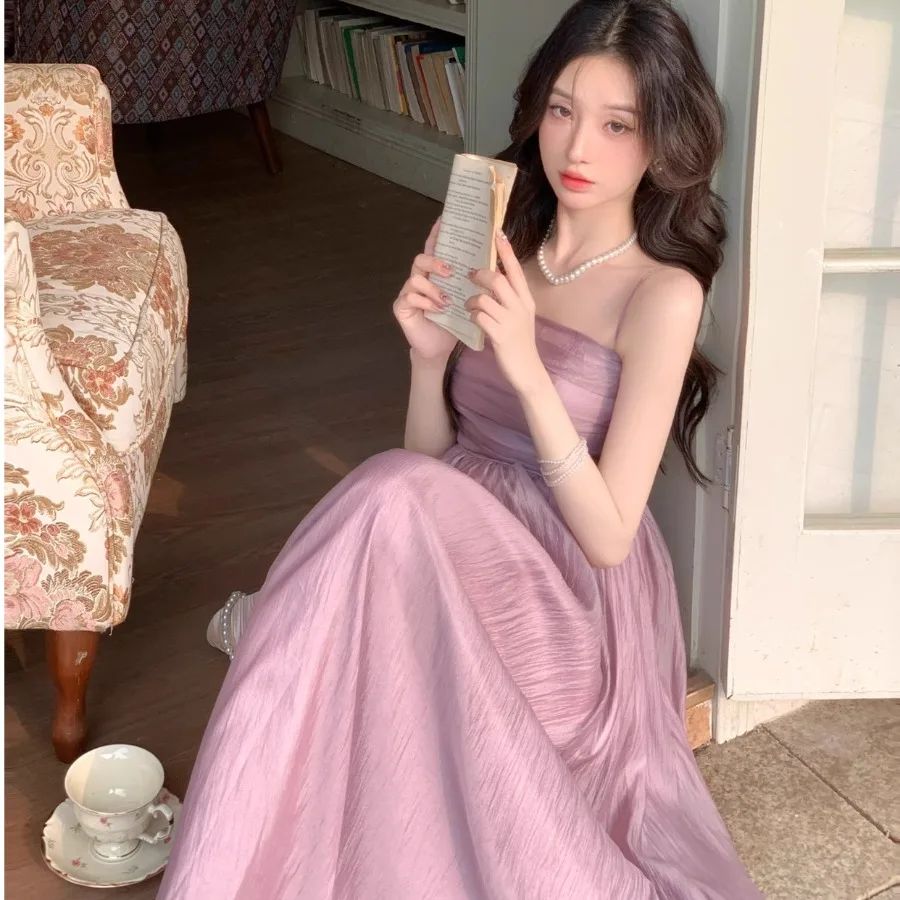 【New style】Purple suspender dress for women summer new style temperament fairy vacation solid color waist slimming long dress f
【New style】Purple suspender dress for women summer new style temperament fairy vacation solid color waist slimming long dress f