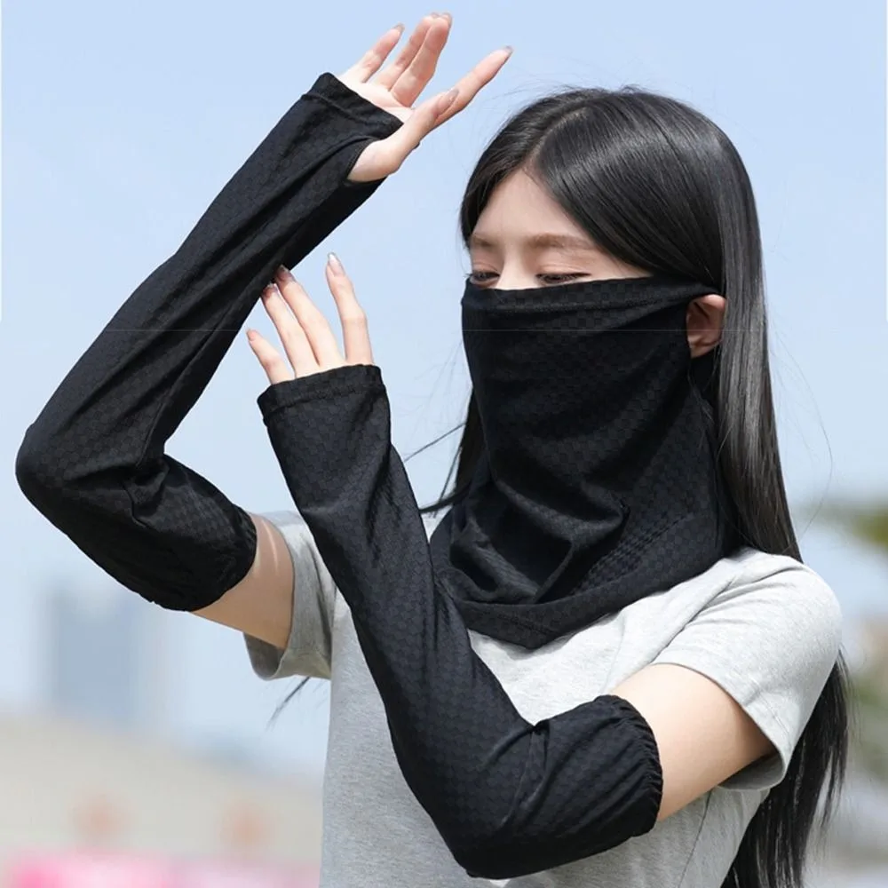 Sun Protection Sunscreen Mask Anti-ultraviolet Ice Silk Face Cover Sunscreen and Shading Neck Protection Arm Sleeves Set Riding
Sun Protection Sunscreen Mask Anti-ultraviolet Ice Silk Face Cover Sunscreen and Shading Neck Protection Arm Sleeves Set Riding