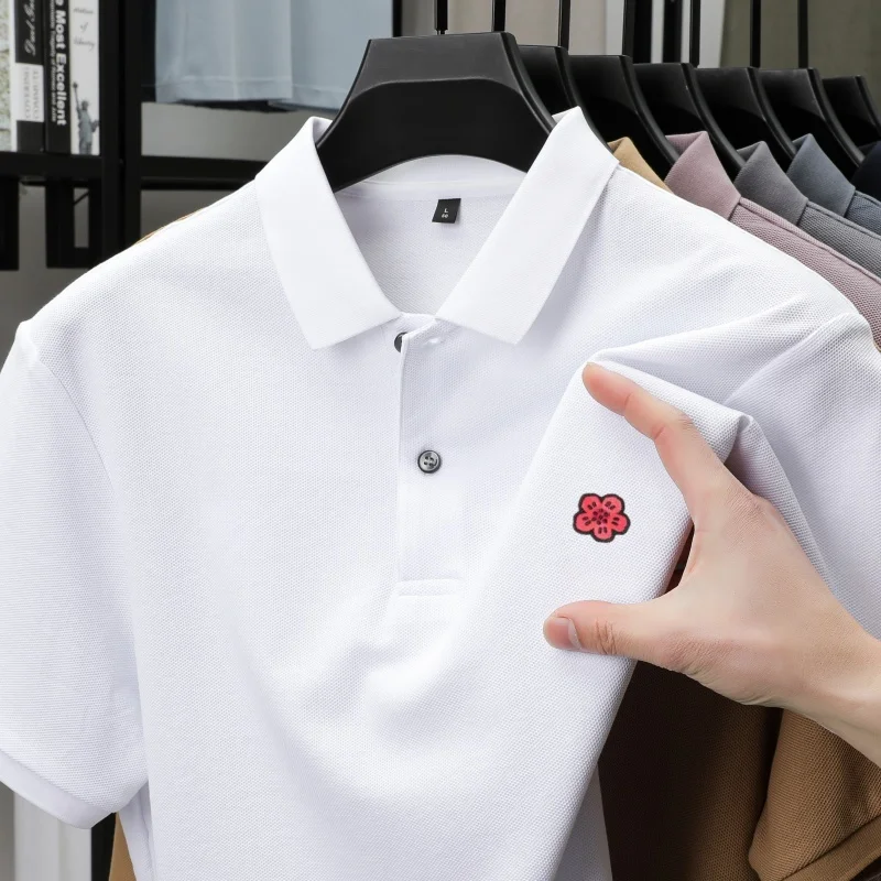 New high end brand men's short sleeved polo shirt summer fashion original embroidered flower lapel T-shirt 100% pure cotton top
New high end brand men's short sleeved polo shirt summer fashion original embroidered flower lapel T-shirt 100% pure cotton top