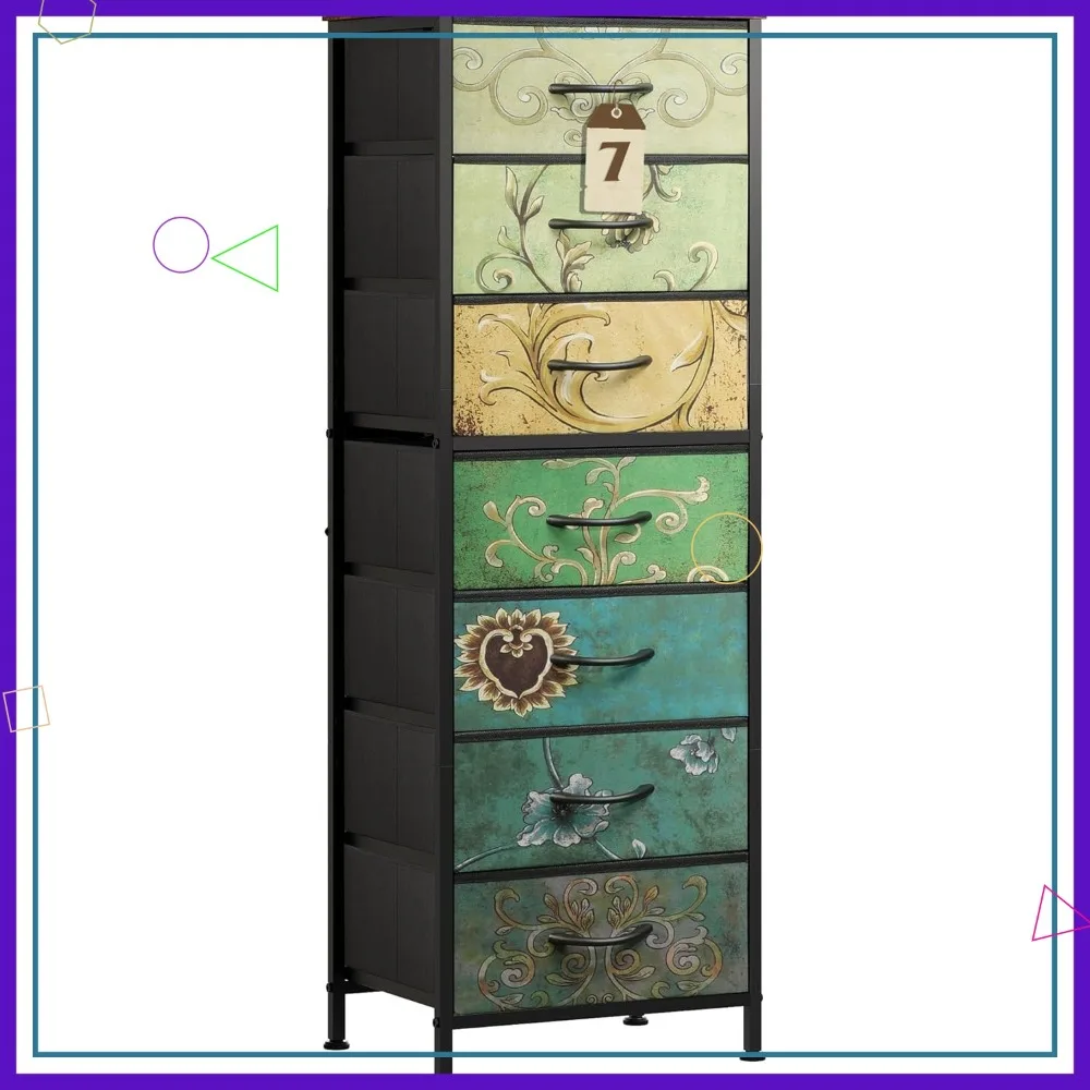 Tall 7-Drawer Dresser with Wood Top and Floral Design, Fabric Bins for Bedroom Storage
Tall 7-Drawer Dresser with Wood Top and Floral Design, Fabric Bins for Bedroom Storage