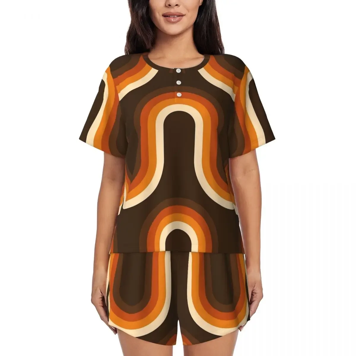 70s Orange And Brown Waves Round Neck Short Sleeve Nightgowns for Sleeping Sleepshirts Women Loose Pajama Set Short Pants
70s Orange And Brown Waves Round Neck Short Sleeve Nightgowns for Sleeping Sleepshirts Women Loose Pajama Set Short Pants