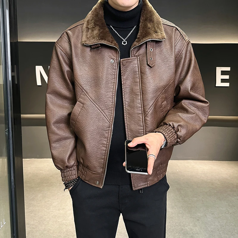 High Quality Winter Men's Thicken Warm Fur Fleece Faux Leather Jacket Youth Streetwear Casual Windproof Plush Mixed Leather Coat
High Quality Winter Men's Thicken Warm Fur Fleece Faux Leather Jacket Youth Streetwear Casual Windproof Plush Mixed Leather Coat
