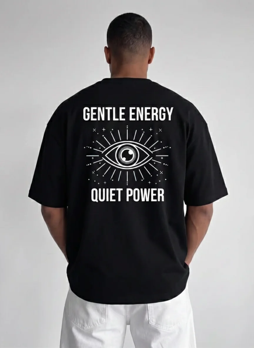 Gentle Energy Quiet Power Mystic Eye Graphic Tee Black Printed Tee with White Occult Eye Illustration Unisex Casual Wear
Gentle Energy Quiet Power Mystic Eye Graphic Tee Black Printed Tee with White Occult Eye Illustration Unisex Casual Wear