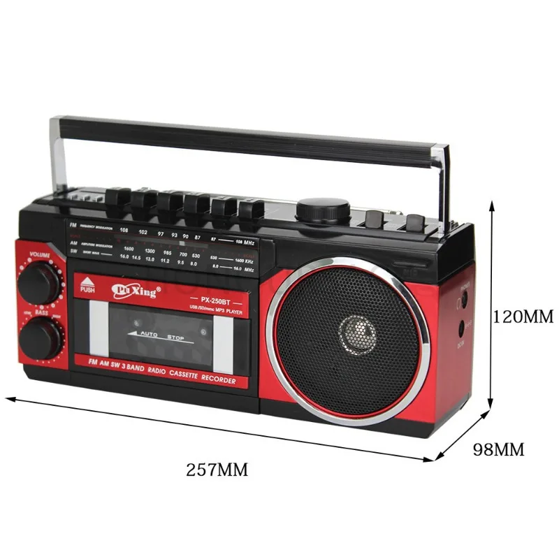 Портативный ретро-бумбокс с кассетным плеером, Bluetooth, USB, TF, 3-диапазонным FM/AM/SW-радио, стереозвуком и регулировкой басов
Портативный ретро-бумбокс с кассетным плеером, Bluetooth, USB, TF, 3-диапазонным FM/AM/SW-радио, стереозвуком и регулировкой басов