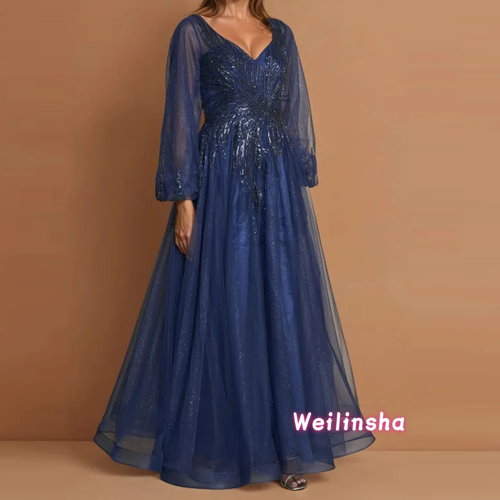 Customized Classic Tulle Applique Sequined Wedding Guest Dress Draped A-line V-neck Long Mother of The Bride Dresses Sparkle
Customized Classic Tulle Applique Sequined Wedding Guest Dress Draped A-line V-neck Long Mother of The Bride Dresses Sparkle