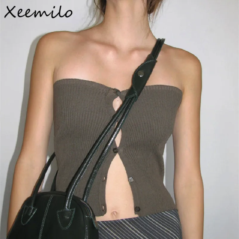 Xeemilo Retro Button Cardigan Ribbed Tank Top Sexy Strapless Backless Crop Tops Summer Casual Streetwear Harajuku Corset Vest
Xeemilo Retro Button Cardigan Ribbed Tank Top Sexy Strapless Backless Crop Tops Summer Casual Streetwear Harajuku Corset Vest