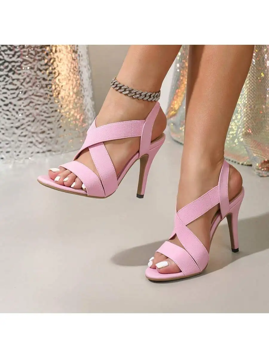 Elegant Pink Criss-Cross Elastic Strap Backless Stiletto High Heel Sandals For Party Summer
Elegant Pink Criss-Cross Elastic Strap Backless Stiletto High Heel Sandals For Party Summer