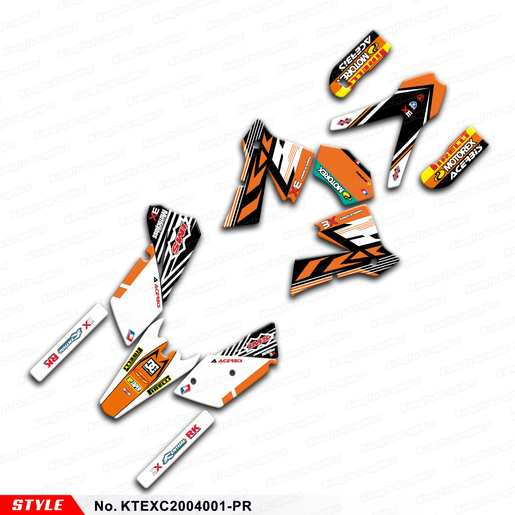 Motorcycle Decals Graphics Kit Déco for KTM 125 200 250 300 400 450 525 EXC 2004, KTEXC2004001-PR
Motorcycle Decals Graphics Kit Déco for KTM 125 200 250 300 400 450 525 EXC 2004, KTEXC2004001-PR