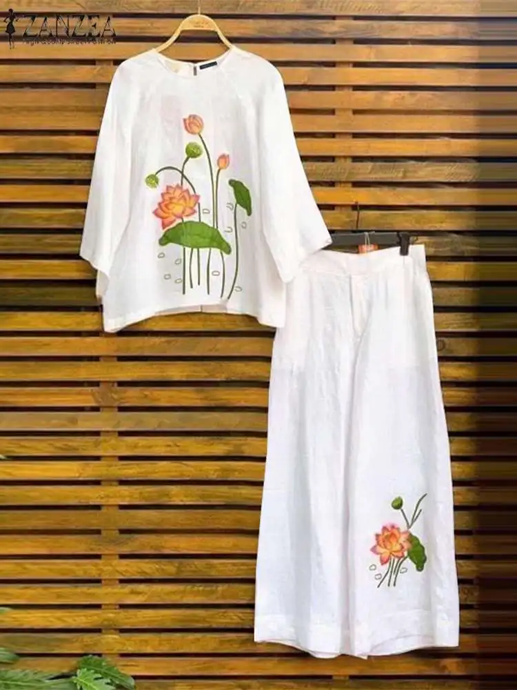 ZANZEA Women Casual 2PCS 2024 Retro Floral Printed Pant Set Summer Fashion 3/4 Sleeve Tops Wide Leg Trouser Suit Holiday Outfits
ZANZEA Women Casual 2PCS 2024 Retro Floral Printed Pant Set Summer Fashion 3/4 Sleeve Tops Wide Leg Trouser Suit Holiday Outfits