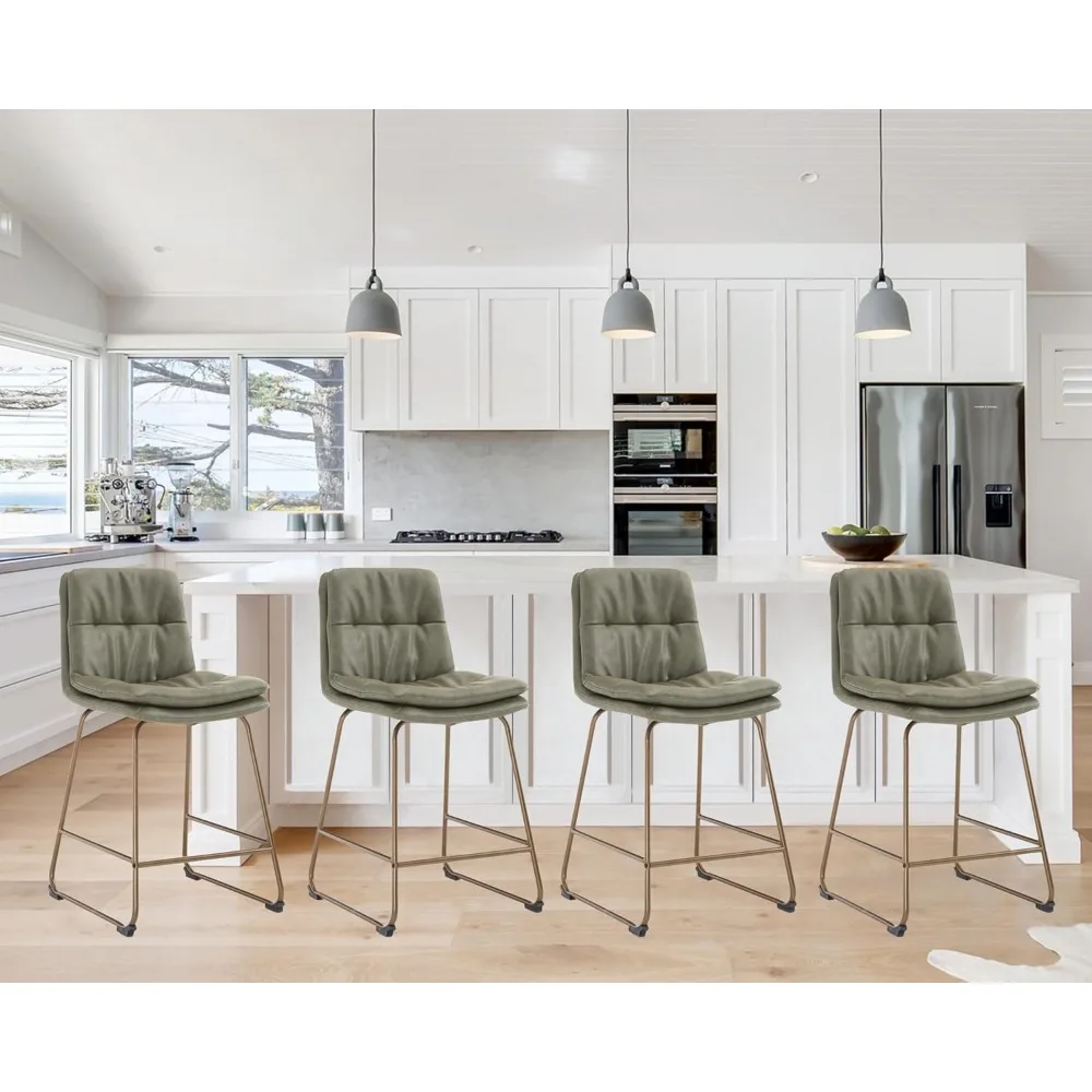 Modern Counter Height Bar Stools Set of 4, 25.75 Inch Green Leather Gold Bar Stools with Back and Double Padded Seat, Tall Armle
Modern Counter Height Bar Stools Set of 4, 25.75 Inch Green Leather Gold Bar Stools with Back and Double Padded Seat, Tall Armle