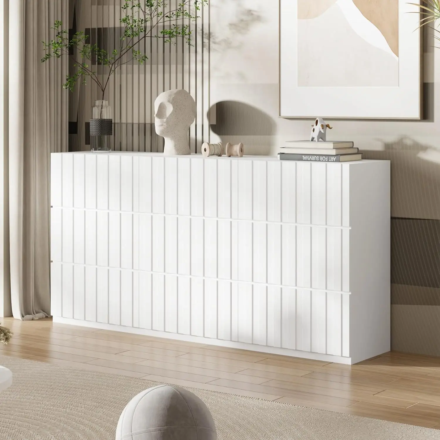 63” Dresser Chest of Drawers 9 Drawer Dresser, No Handle Design, White 13.8”D x 63”W x 31.5”H
63” Dresser Chest of Drawers 9 Drawer Dresser, No Handle Design, White 13.8”D x 63”W x 31.5”H