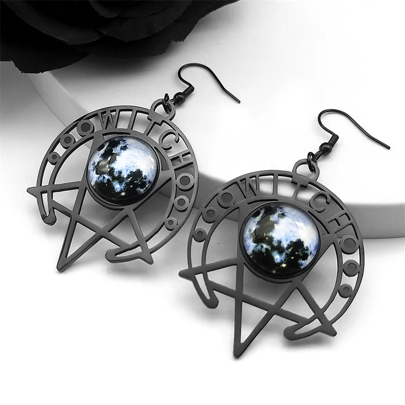 Gothic Witch Moon Dark Magic Inverted Glass Pentagram Earrings Women Stainless Steel Starry Sky Crescent Drop Earring jewelry
Gothic Witch Moon Dark Magic Inverted Glass Pentagram Earrings Women Stainless Steel Starry Sky Crescent Drop Earring jewelry