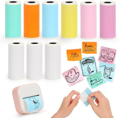 Mini Printer Sticker Paper, Thermal Paper Rolls For T02/M02 and Mini Printer, Smooth Color Self-Adhesive Paper 25X57mm Paperang