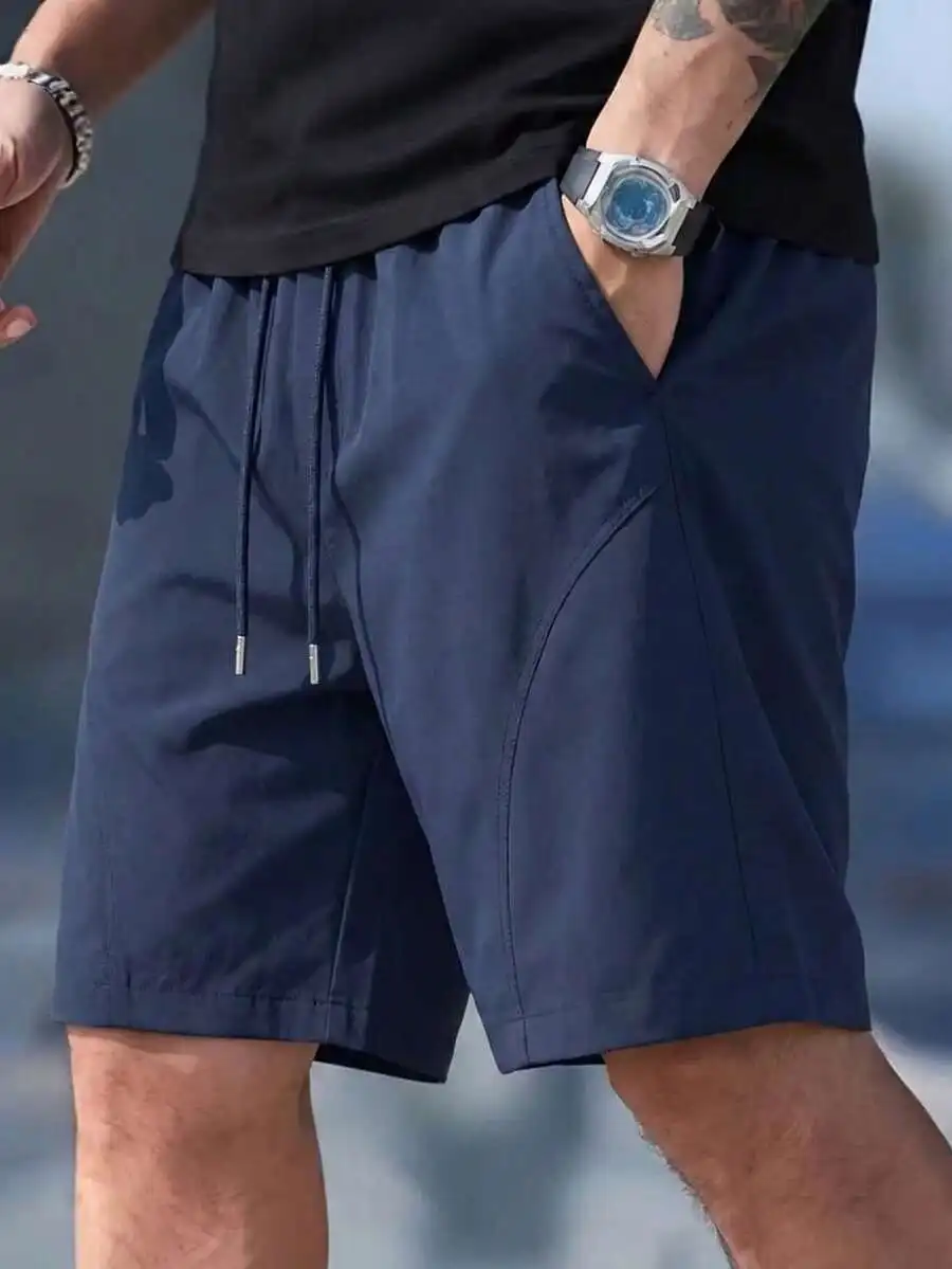 1pc Men's Navy Blue Drawstring Shorts, Metal Drawstring Ends, Lightweight, Smooth, Cool, Wrinkle-Resistant, , Non-Deforming, Loose Casual Bermuda Shorts, Suitable For Commuting, Outing, Sports In Summer
1pc Men's Navy Blue Drawstring Shorts, Metal Drawstring Ends, Lightweight, Smooth, Cool, Wrinkle-Resistant, , Non-Deforming, Loose Casual Bermuda Shorts, Suitable For Commuting, Outing, Sports In Summer