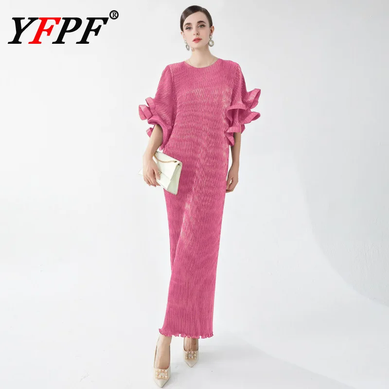 YFPF Elegant Miyake Pleated Long Dress Women O Neck Ruffles Flare Sleeve Slim Evening Dresses Fashion 2025 New Clothing 3A398
YFPF Elegant Miyake Pleated Long Dress Women O Neck Ruffles Flare Sleeve Slim Evening Dresses Fashion 2025 New Clothing 3A398