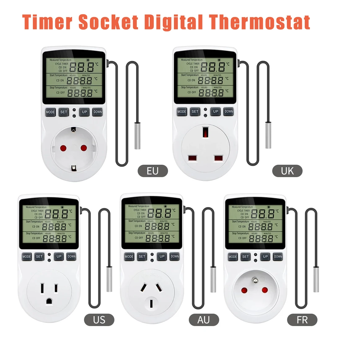 Temperature Controller Socket Timer Socket Digital Thermostat 220v Outlet With Timer Switch Cooling Heating Temperature Sensor
Temperature Controller Socket Timer Socket Digital Thermostat 220v Outlet With Timer Switch Cooling Heating Temperature Sensor