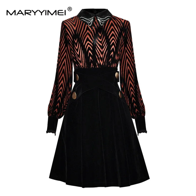 MARYYIMEI Fashion Designer dress Spring Autumn Women's Dress turn-down collar Beaded Lantern Sleeve Stripe Velvet Dresses
MARYYIMEI Fashion Designer dress Spring Autumn Women's Dress turn-down collar Beaded Lantern Sleeve Stripe Velvet Dresses