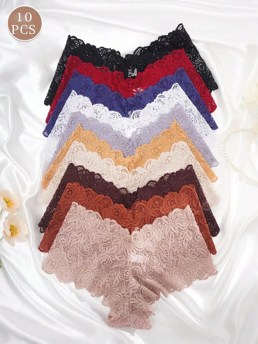 10pcs Women Lace Trim Bikini Panties Assorted Colors
10pcs Women Lace Trim Bikini Panties Assorted Colors