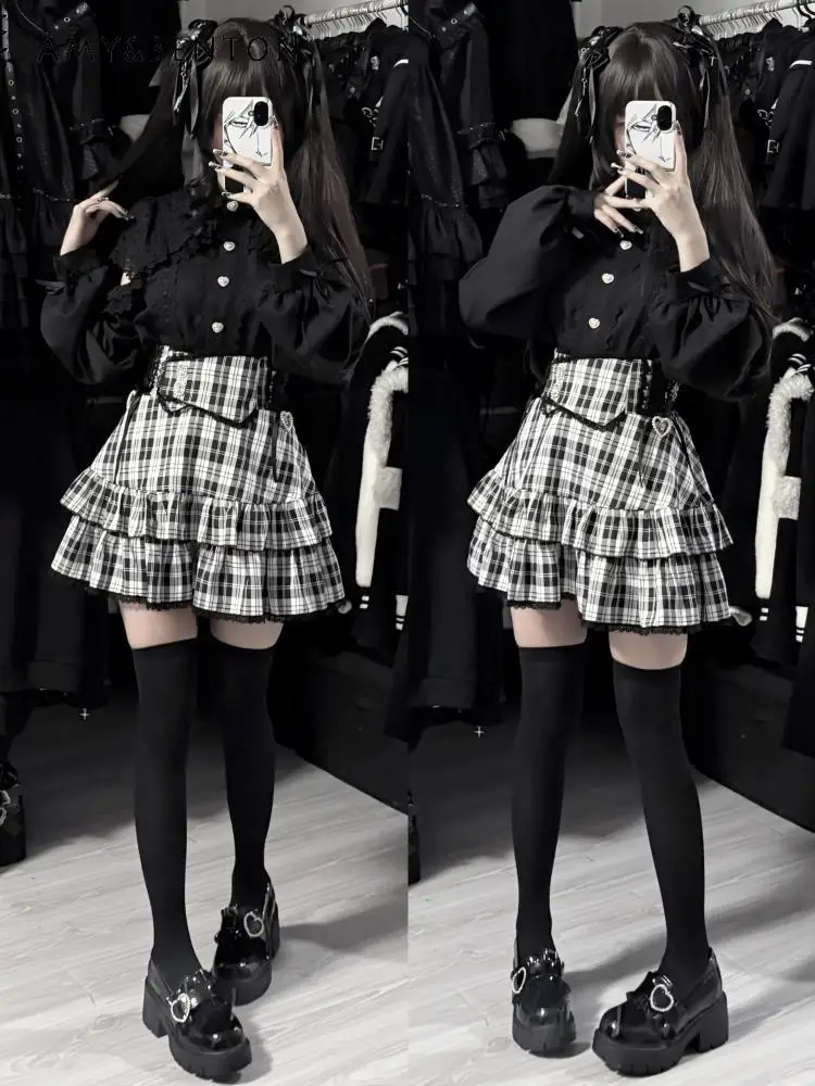 Mine Series Mass-produced Japanese High-waisted Double-layer Skirt Sweet Cute Plaid Rhinestone Versatile Slim Mini Skirt Women
Mine Series Mass-produced Japanese High-waisted Double-layer Skirt Sweet Cute Plaid Rhinestone Versatile Slim Mini Skirt Women