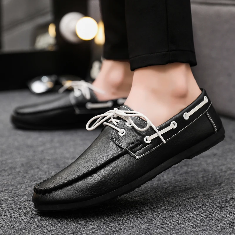 Men New Leather Loafers Comfortable Boat Shoes with Soft Bottom Lace Up Driving Shoes Elegant Man Dress Sandals Zapatillas Male 
Men New Leather Loafers Comfortable Boat Shoes with Soft Bottom Lace Up Driving Shoes Elegant Man Dress Sandals Zapatillas Male