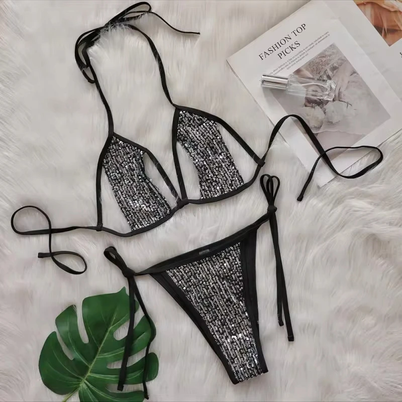 Bikini Sexy Split Sequined Swimsuit Female Lace-up Cutout Beach Swimsuit
Bikini Sexy Split Sequined Swimsuit Female Lace-up Cutout Beach Swimsuit