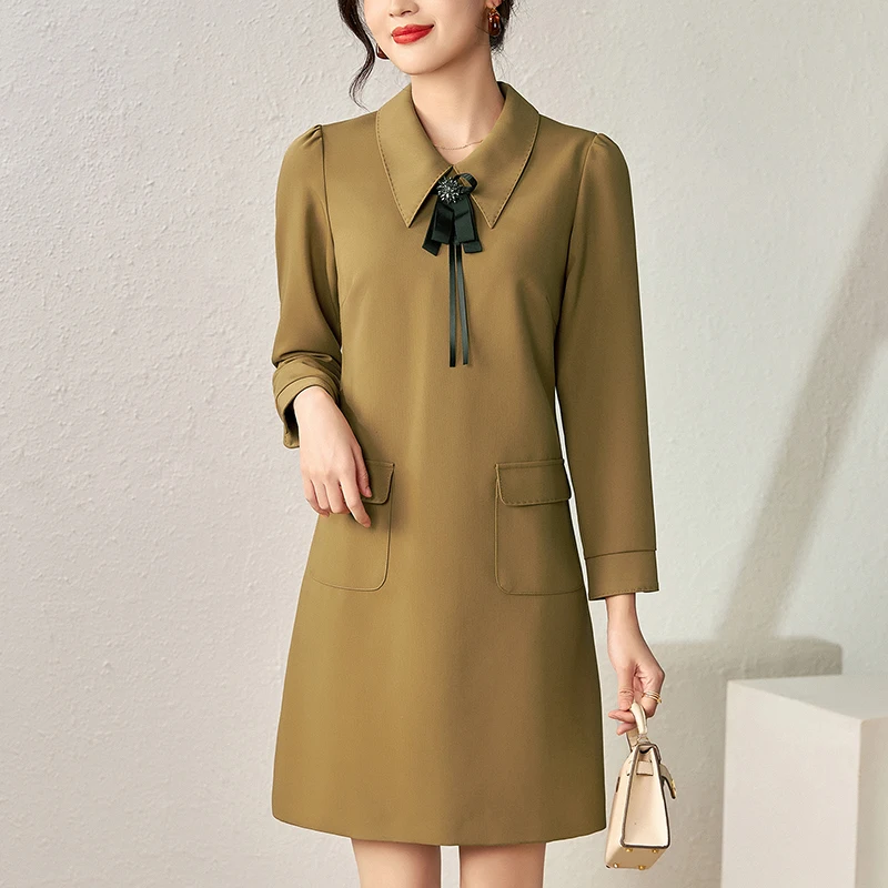 Spring Autumn Elegant Fashion Dresses For Women Bow Turn-down Collar Long Sleeve Women's Clothing Solid Office Lady Dress A-line
Spring Autumn Elegant Fashion Dresses For Women Bow Turn-down Collar Long Sleeve Women's Clothing Solid Office Lady Dress A-line
