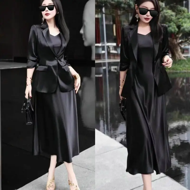 Spring and Autumn New Women's High Comfortable Suit Skirt Set Fashion Outer Suspender Dress Two-piece Evening Dress Trend
Spring and Autumn New Women's High Comfortable Suit Skirt Set Fashion Outer Suspender Dress Two-piece Evening Dress Trend