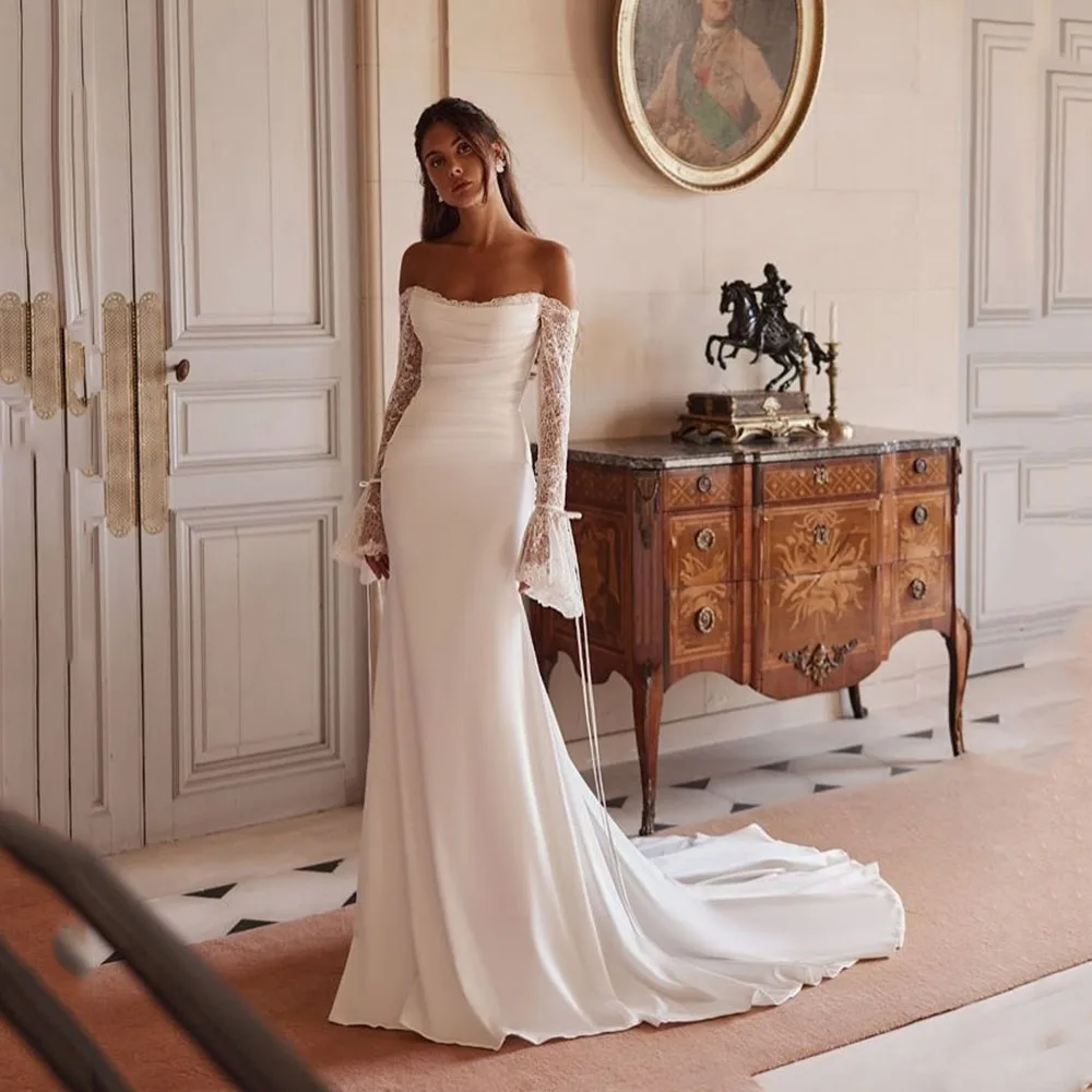 Customized Elegant Bridal Dress 2025 Lace Long Sleeves Mermaid Wedding Ceremony Dress Off Shoulder Vinatge Bride Gown Women
Customized Elegant Bridal Dress 2025 Lace Long Sleeves Mermaid Wedding Ceremony Dress Off Shoulder Vinatge Bride Gown Women